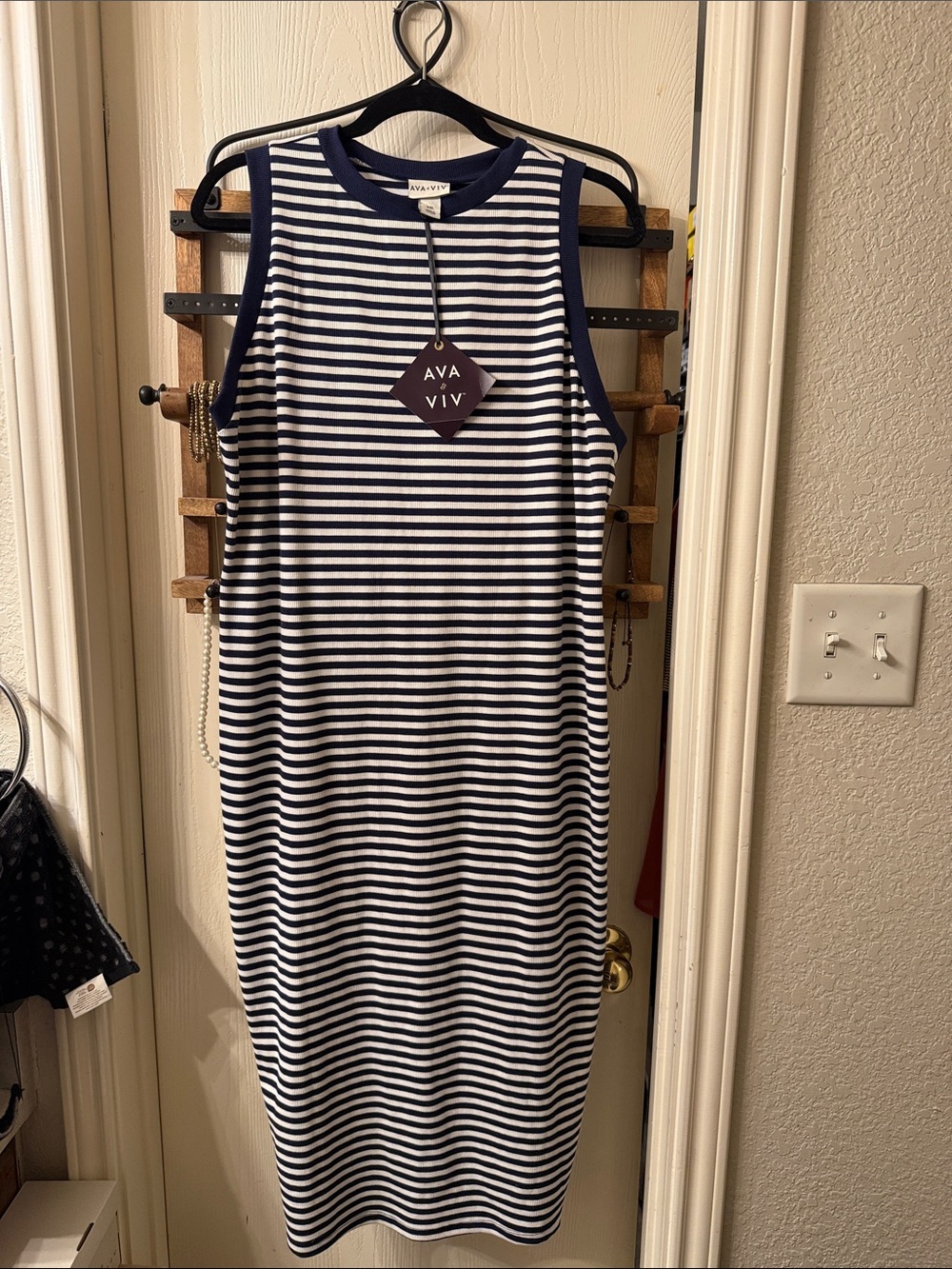 Ava & Viv Navy and White Striped Tank Midi Dress